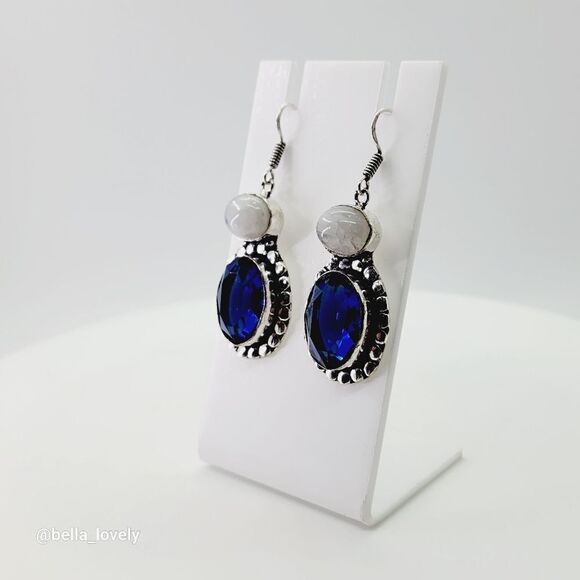 Rainbow Moonstone Tanzanite Handmade Drop Dangle Earrings 2.1" - Picture 1 of 6